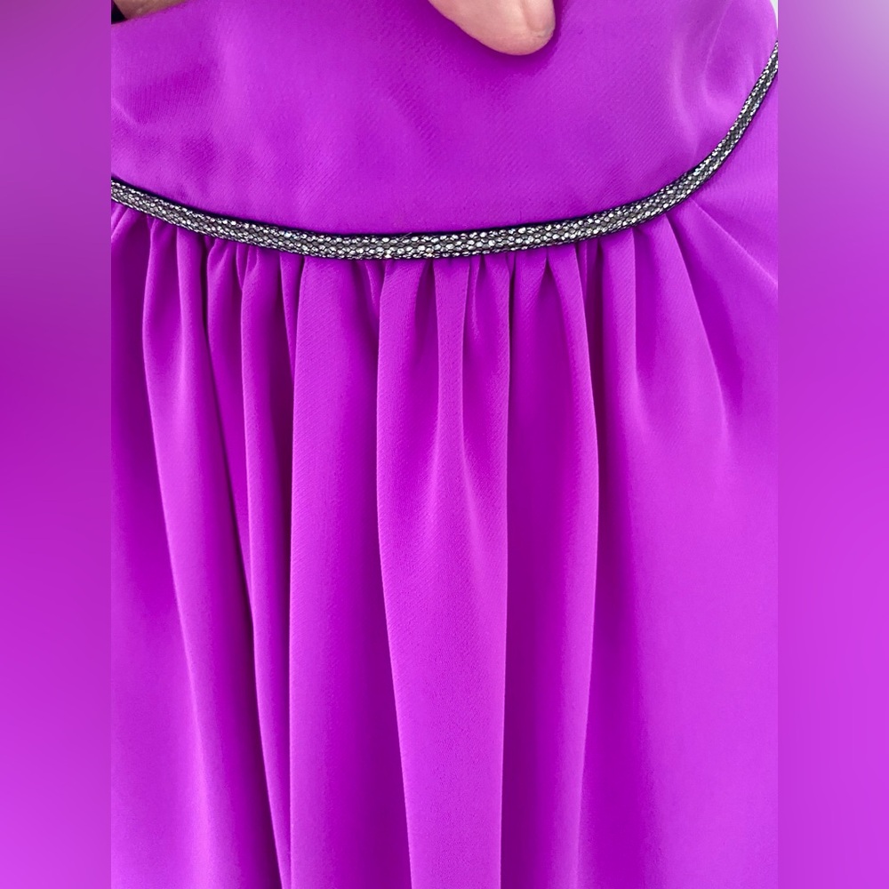 Spell By Access Fashion Purple Blouse with peek-a-boo Sleeves, Silver Trim Sz L - Picture 6 of 14